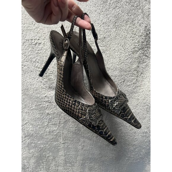 Vtg Carlos Santana 7 Silver Goth Pointed Toe “Prospect” Slingback Heels Haunted - Picture 1 of 7